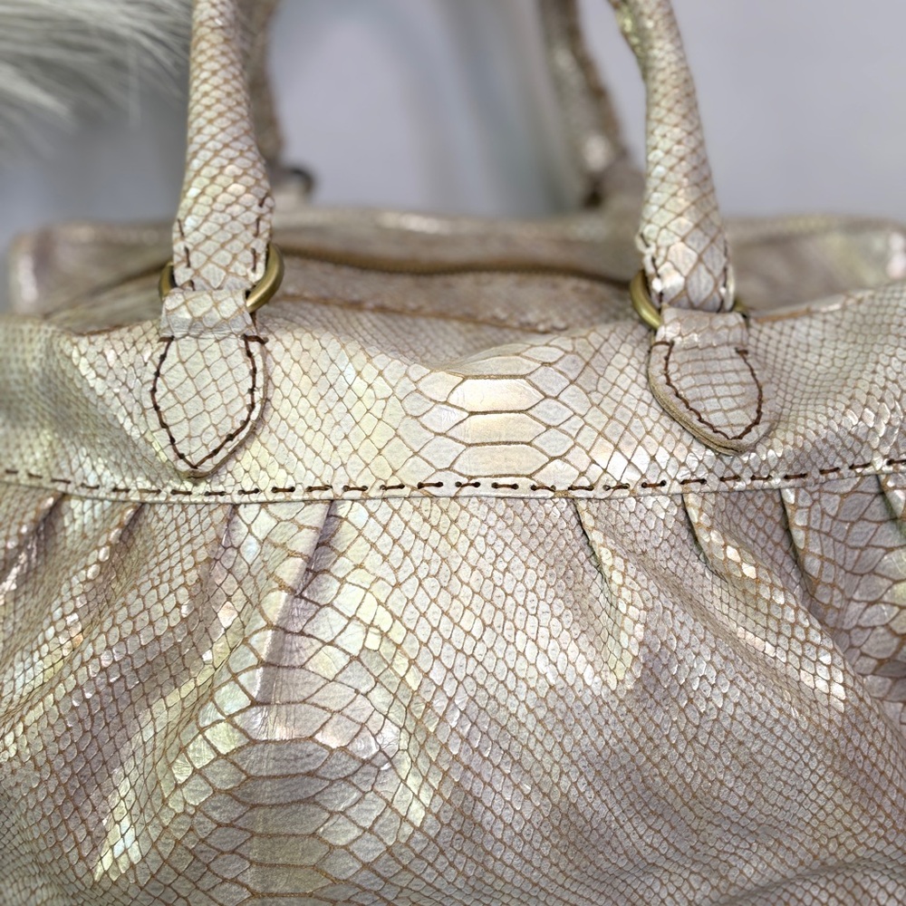 Designer Carla Mancini Metallic Python Leather Em… - image 7